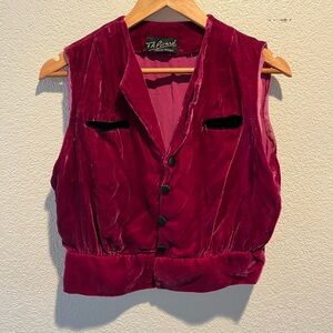 Vintage Velvet Burgundy Vest with Black buttons and breast pockets